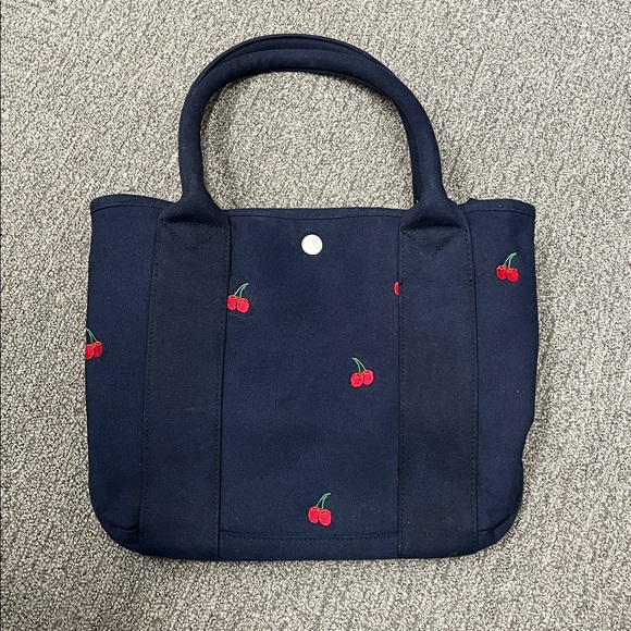 J. Crew Navy Blue Cherry Embroidered Tote Bag!  Very good condition. - Picture 2 of 11